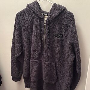 PINK Victoria's Secret Fuzzy Half-Zip Hoodie in Charcoal Gray